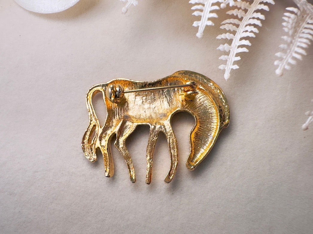 Gold Zebra Brooch Pin, Vintage Wild Zebra Pin, Fun 1980s Jewelry, 80s Gold Vintage Brooch
