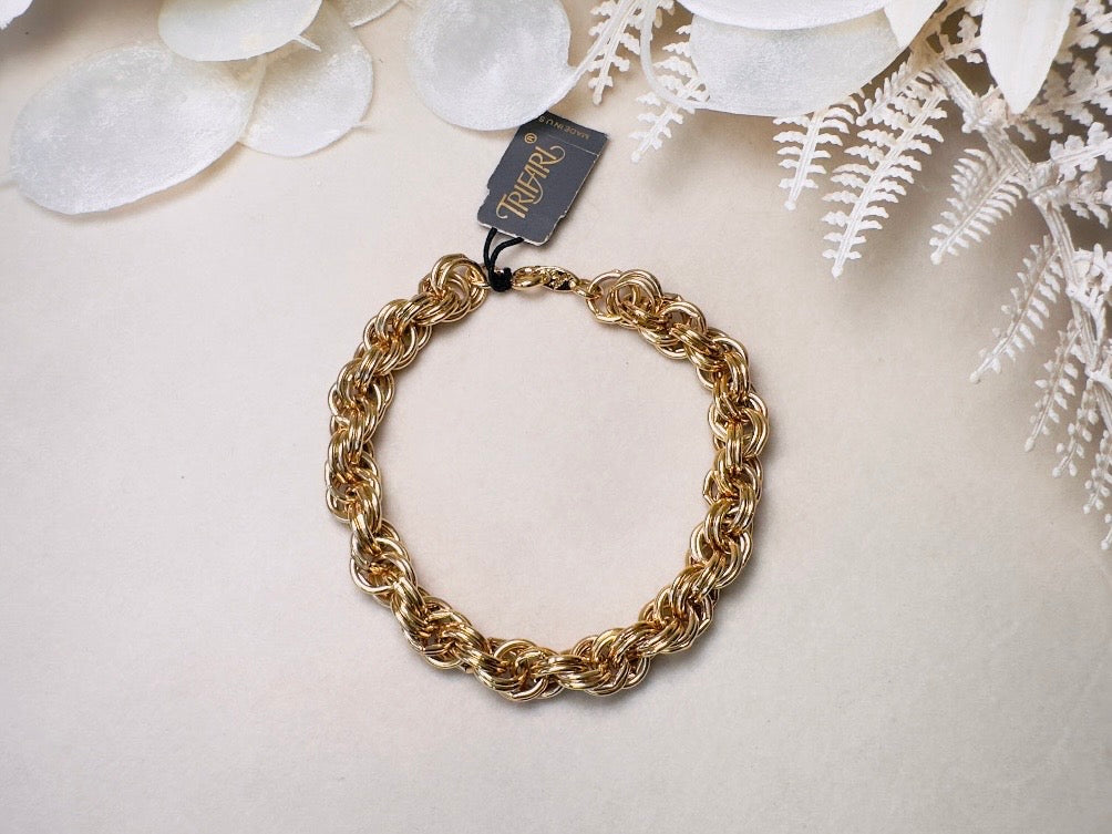 Vintage Trifari Double Curb Link Gold Chain Bracelet NOS