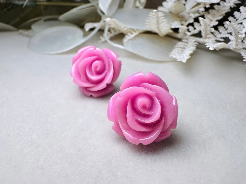 Purple Rose Stud Earrings, Lilac Purple Studs, Large Rose Earrings, Resin Cabochon Rosettes, Purple Bridesmaid Jewelry, Floral Jewelry Gifts