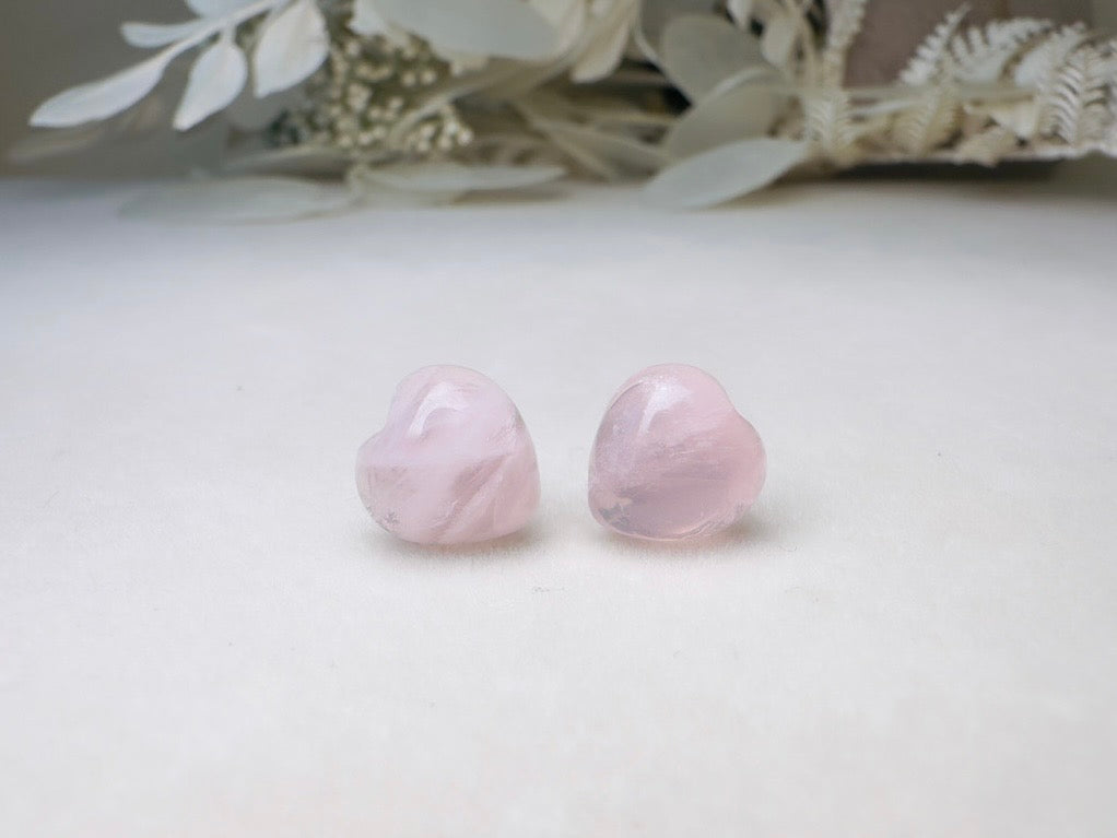 Rose Quartz Heart Earrings, Heart Stud Earrings, Pink Heart Earrings, Natural Crystal Jewelry, Cute Stud Earrings, Pink Gemstone Earrings