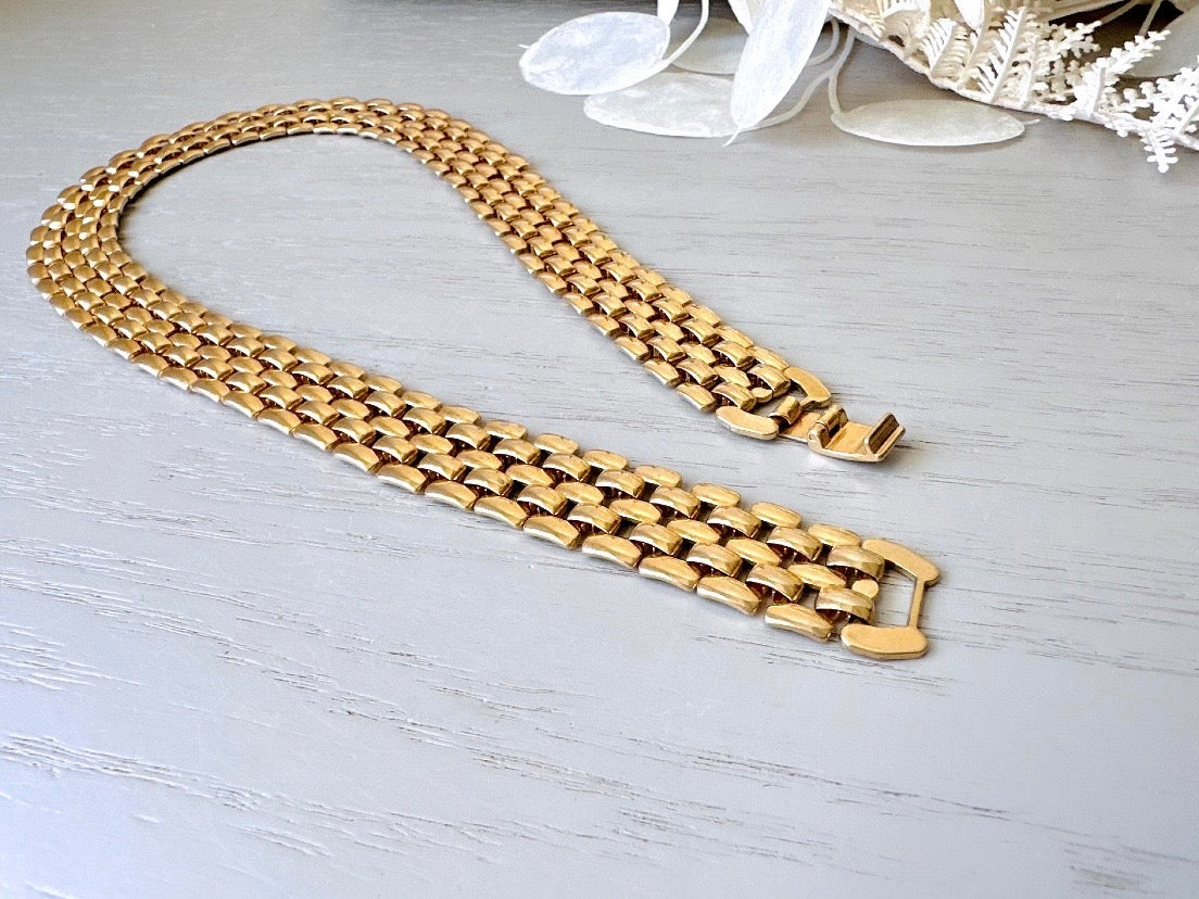 Gold Vintage Chain Necklace Basket Weave Style, Layered Look 1980s Runway Chic, Beautiful Gold Collar Necklace, Authentic Vintage Jewelry