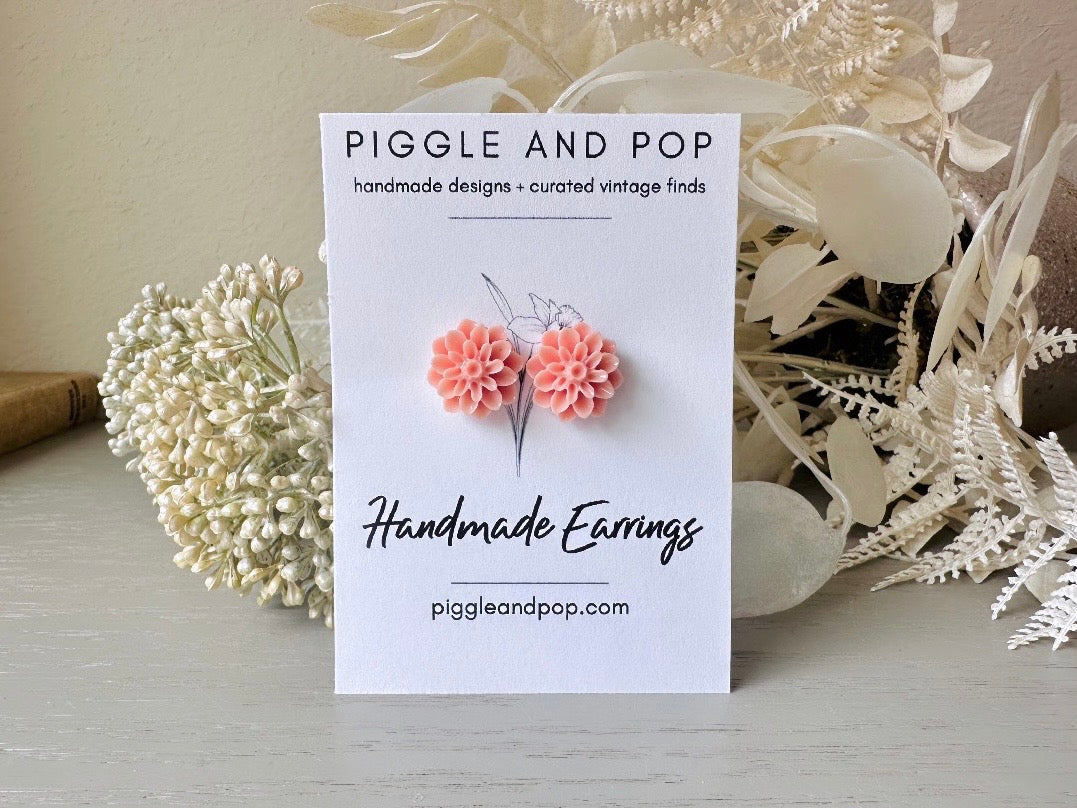 Coral Pink Flower Earrings, Big Dahlia Resin Flower Stud Earrings, Earring Studs in Pretty Dusty Rose, Cute Floral Hypoallergenic Earrings FSE1c