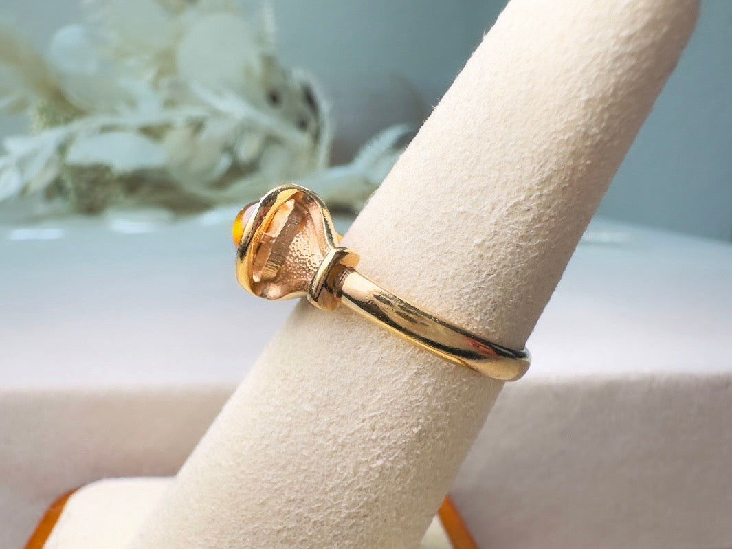 Tigers Eye Ring, 14kt Gold Vintage Gemstone Ring, Beautiful Boho 70s Genuine Tiger's Eye Ring from 1978, Adjustable Size 7
