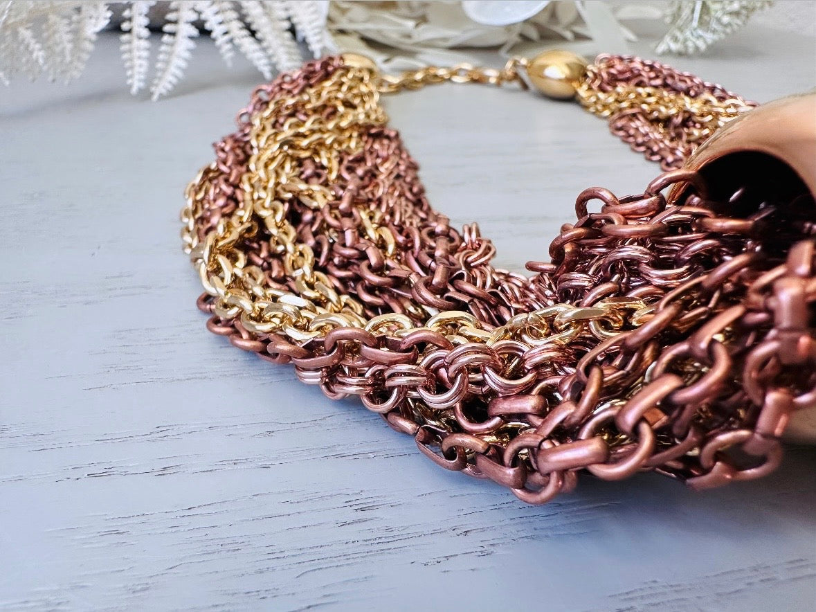 Designer Vintage Monet Torsade Necklace, Mixed Metals Multi-strand Statement Necklace