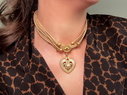 Designer Vintage Necklace Robert Rose Etruscan Heart Necklace.