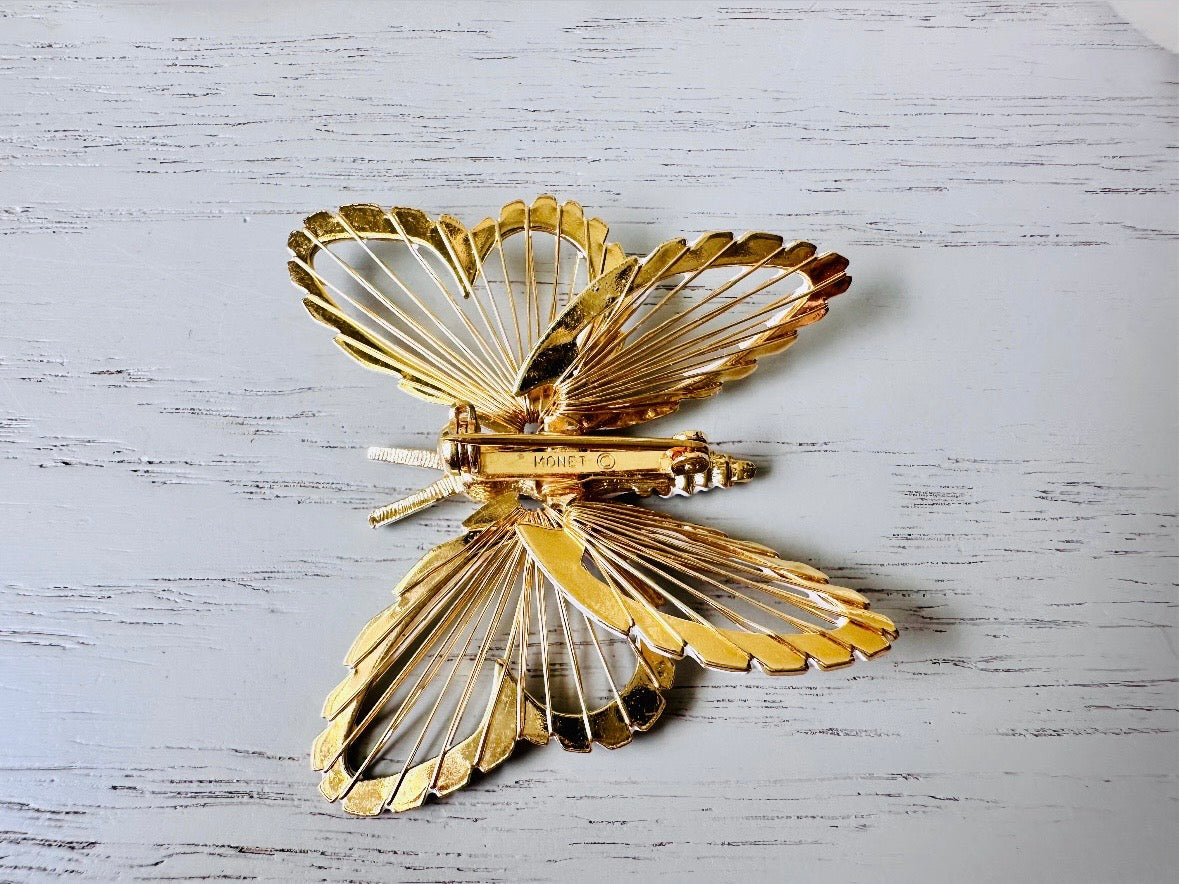 Vintage Butterfly Brooch, Signed Monet Vintage Brooch, Beautiful Gold and White Enamel, Elegant Butterfly Broach, Spring Wedding Fashion