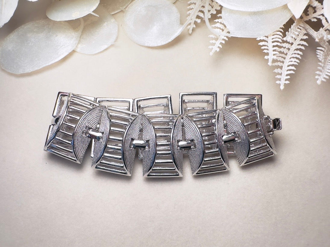 1960's Silver Bracelet, Vintage Silver Openwork Sarah Coventry Bracelet, Thick Metal Panel Signed 60s Vintage Jewelry, Excellent Condition