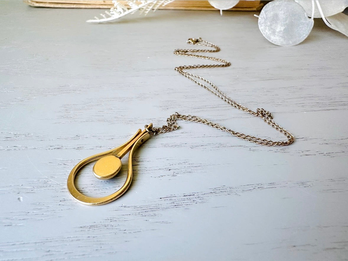 Vintage Tiger's Eye Pendulum Necklace, VTG 14k Gold Filled Gemstone Door Knocker Pendant Necklace, Dainty Unique Necklace