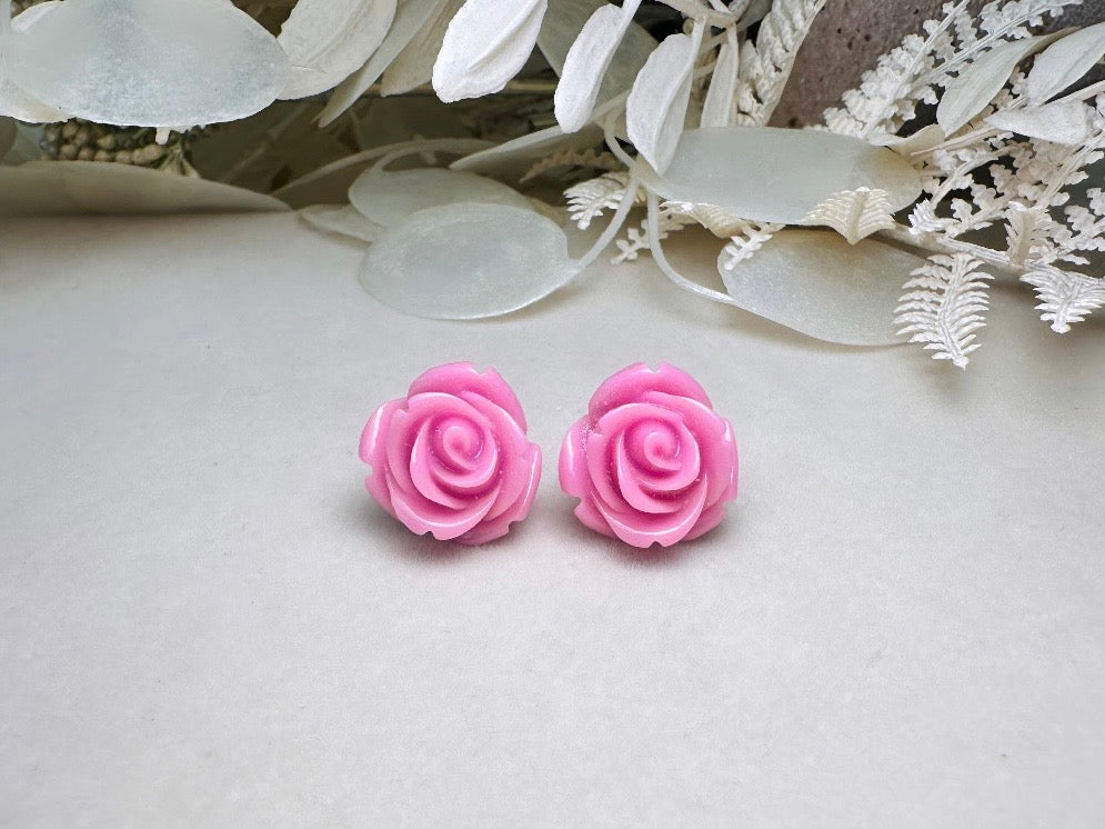 Purple Rose Stud Earrings, Lilac Purple Studs, Large Rose Earrings, Resin Cabochon Rosettes, Purple Bridesmaid Jewelry, Floral Jewelry Gifts