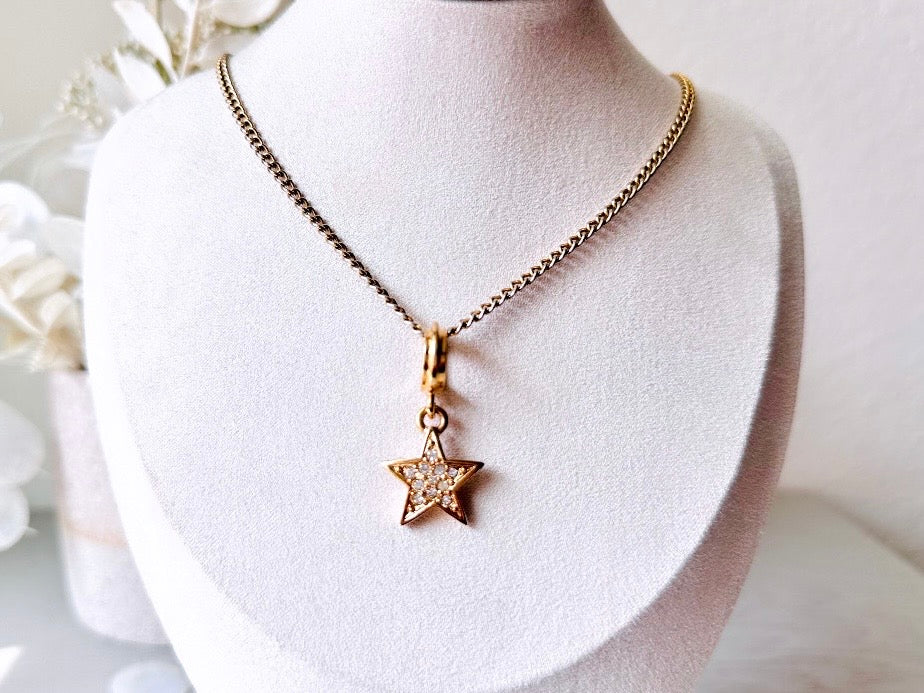 Gold Star Necklace, Carolee Vintage Pave Set Rhinestone Star Pendant Necklace, Gold Chain  Dainty Layering Necklace, Beautiful Gifts for Her