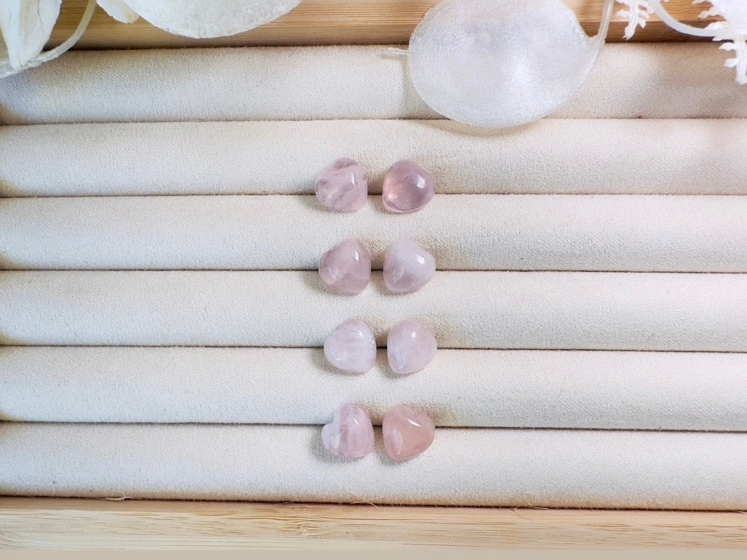 Rose Quartz Heart Earrings, Heart Stud Earrings, Pink Heart Earrings, Natural Crystal Jewelry, Cute Stud Earrings, Pink Gemstone Earrings