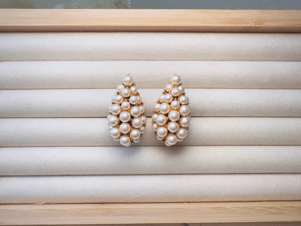 Vintage Pearl Earrings, Cream Pearl Teardrop Statement Earrings