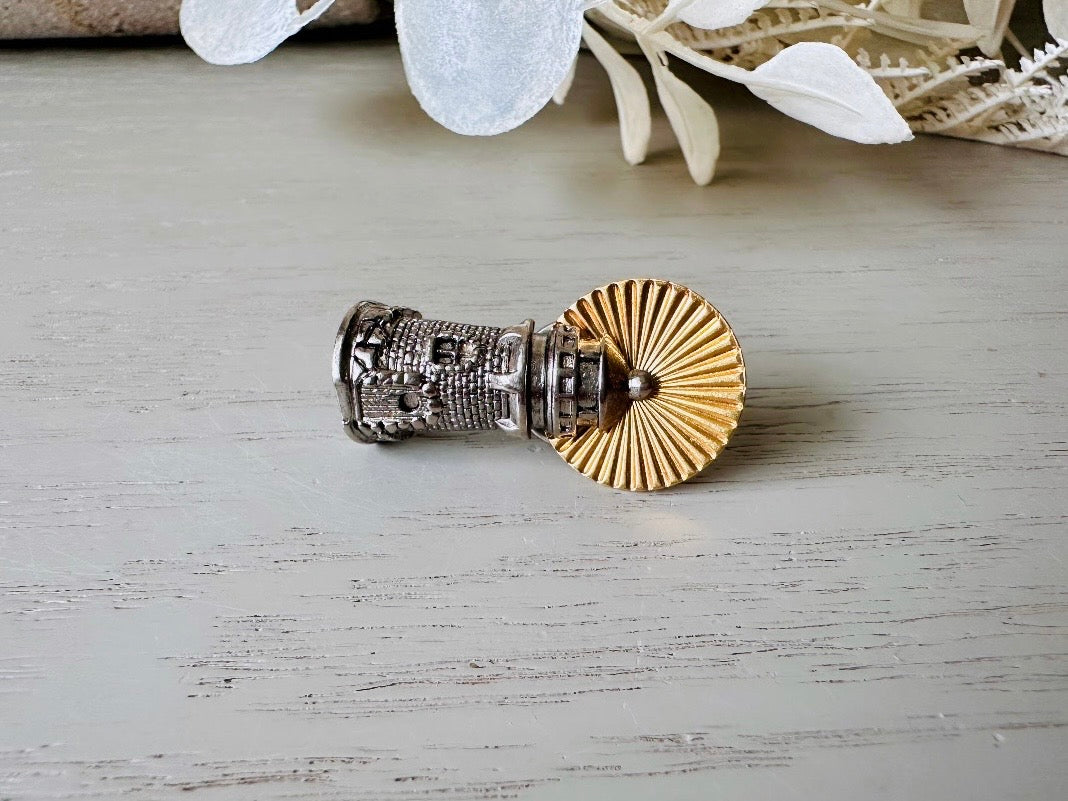 Vintage Lighthouse Pin, Silver and Gold Tie Tack Lapel Pin, Detailed Golden Beacon Nautical Birthday, Mariner Groom Accessories