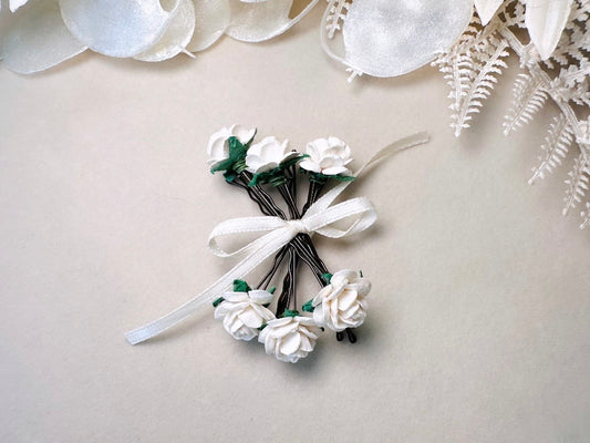White Rose Bobby Pins, Mulberry Paper Hair Flower Set