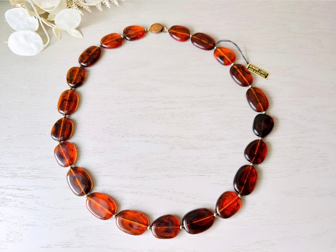 Amber Lucite Necklace, Gorgeous Deadstock Vintage 1970s Necklace, Glowing Tortoiseshell Beaded Necklace, Long Chunky Beaded Vintage Jewelry