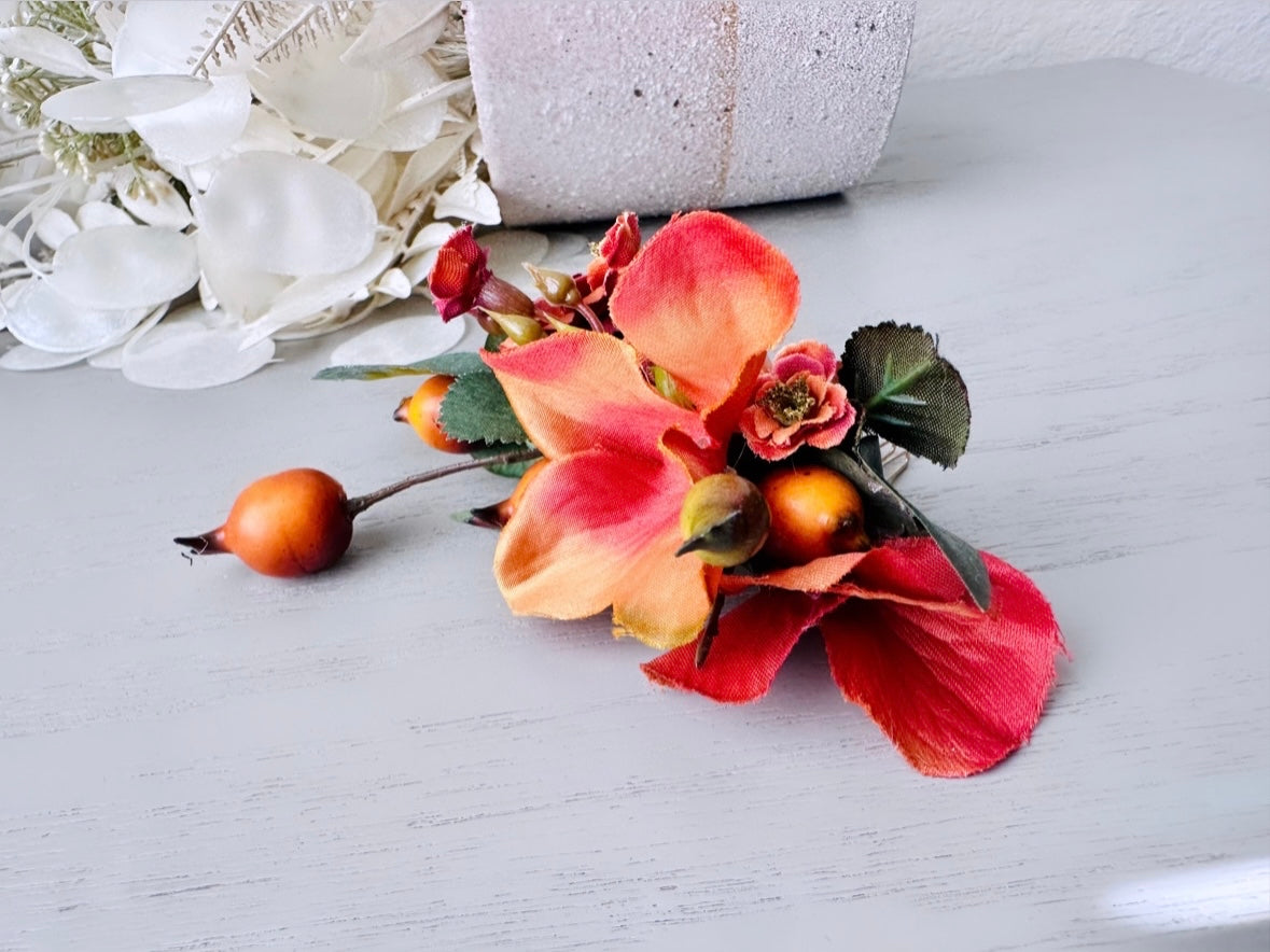 On sale Bright floral hair comb, orange purple pink hair comb, succulent hair comb, orange hair clip, purple orange wedding, bridesmaid floral gift