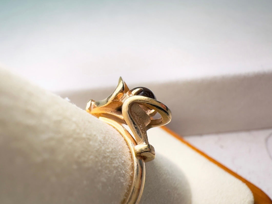 Tigers Eye Ring, 14kt Gold Vintage Gemstone Ring, Beautiful Boho 70s Genuine Tiger's Eye Ring from 1978, Adjustable Size 7