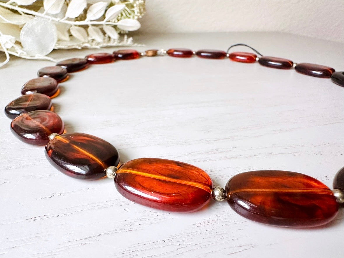 Amber Lucite Necklace, Gorgeous Deadstock Vintage 1970s Necklace, Glowing Tortoiseshell Beaded Necklace, Long Chunky Beaded Vintage Jewelry