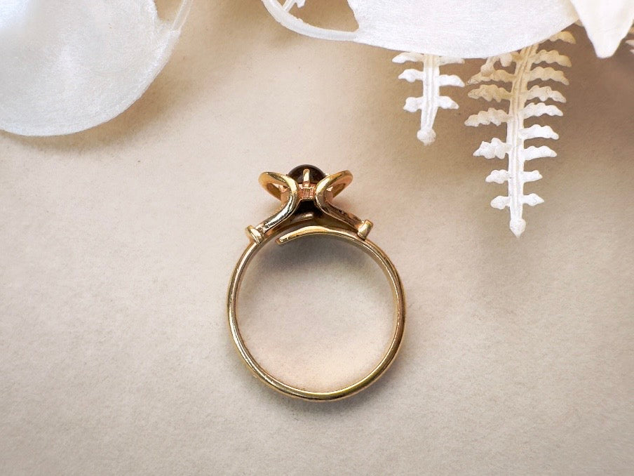 Tigers Eye Ring, 14kt Gold Vintage Gemstone Ring, Beautiful Boho 70s Genuine Tiger's Eye Ring from 1978, Adjustable Size 7