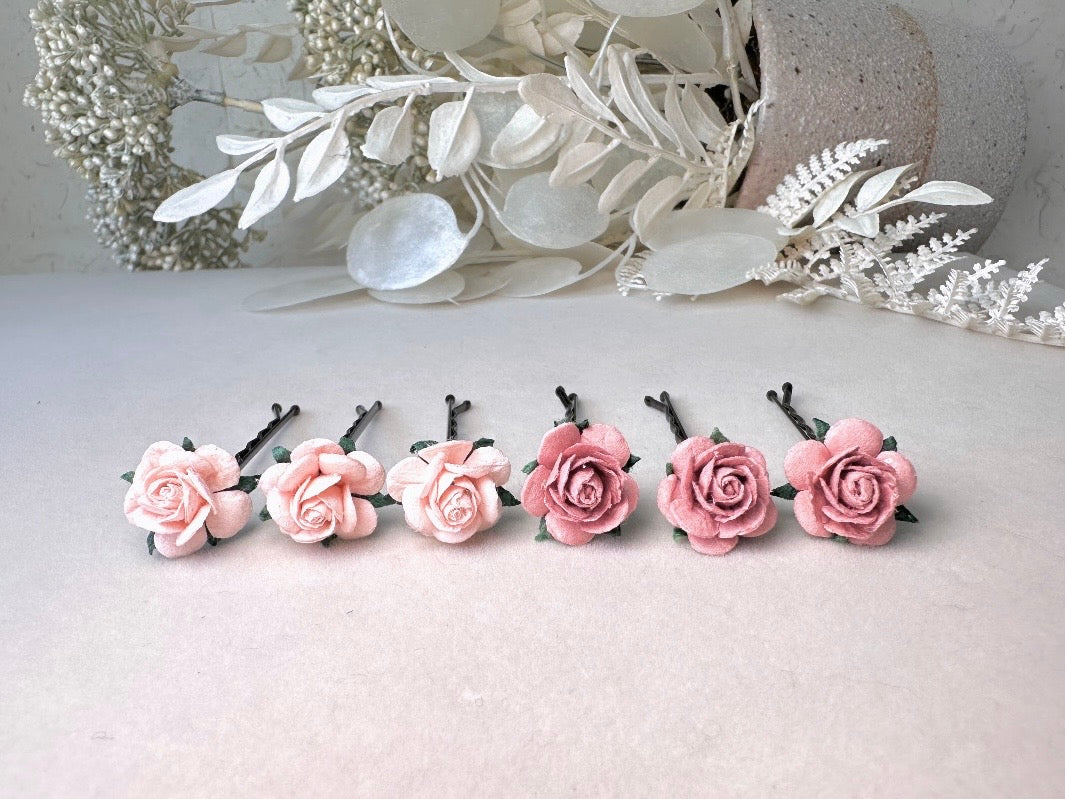 Wedding Hair Flowers, Blush Pink Flower Hair Pins, Wedding Hair Accessories, 6 Paper Flowers, Dusty Pink Rose Hair Clip, Floral Bobby Pin MPR6