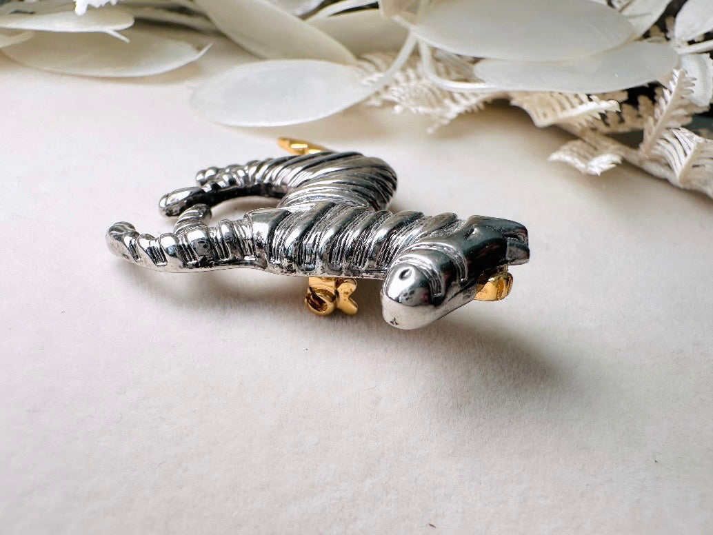 Vintage Zebra Brooch Pin, Liz Claiborne Mixed Metal Silver and Gold Wild Zebra Pin