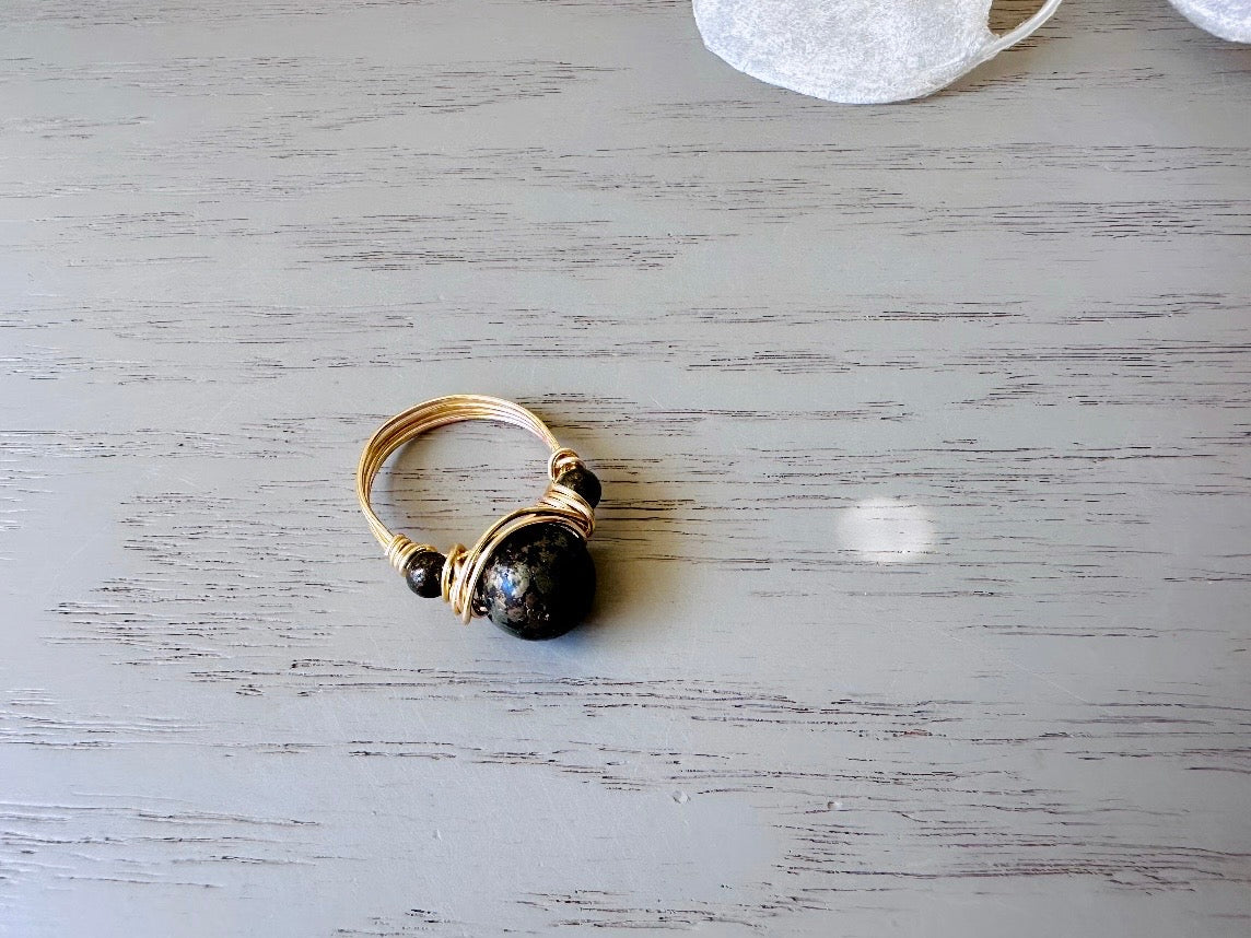 Handmade Pyrite Ring, Wire Wrapped Ring with Natural Stones, Pyrite Fools Gold Metaphysical Ring, Earth Energy Talisman Ring