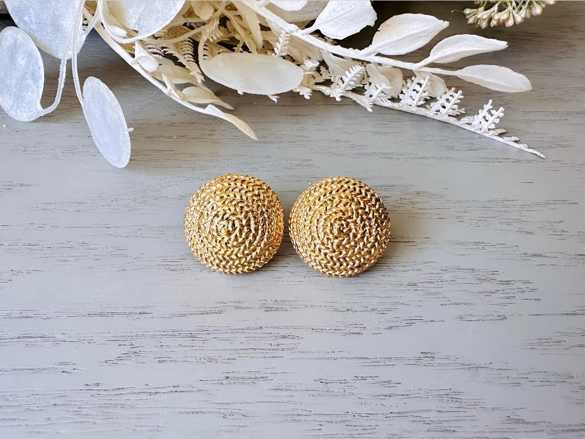 Gold Napier Earrings, 1980s Domed Rope Earrings, Classic Glam Clip On Earrings, 1980s  Retro Designer Signed Designer Napier Earrings