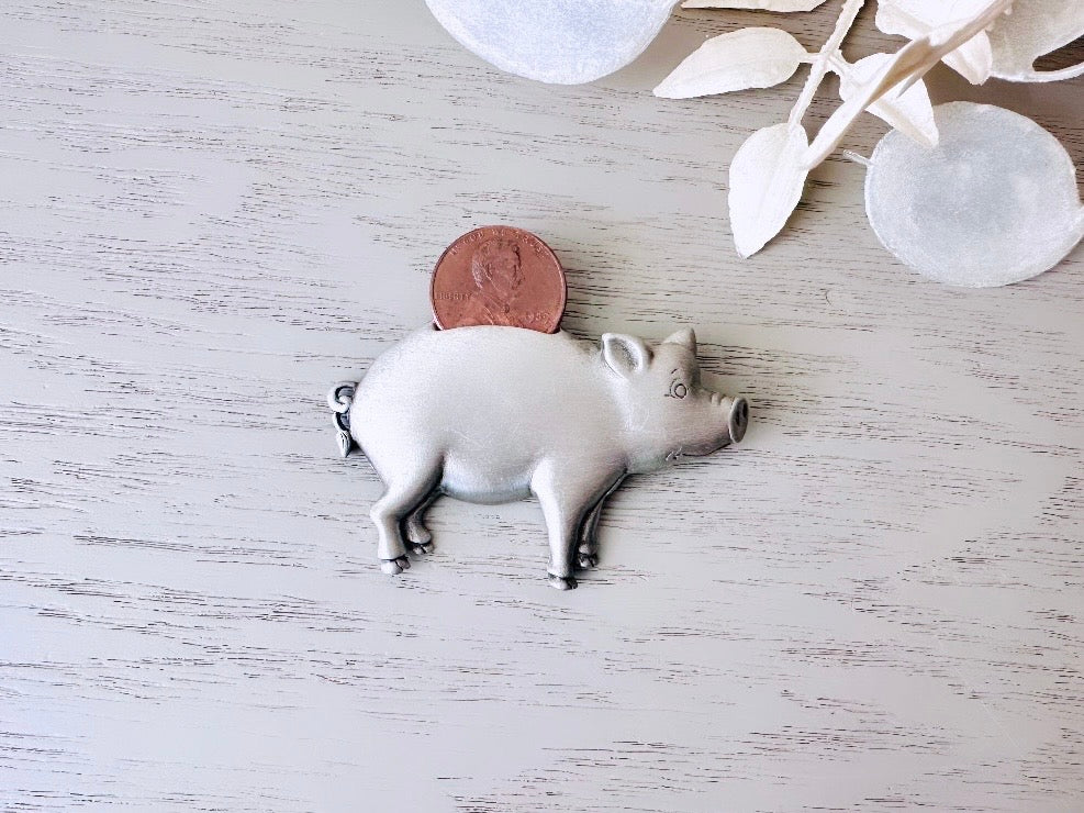 Vintage Piggy Bank Brooch with Real Penny, Adorable Silver Pig Figural Pin Signed JJ Rare Vintage Piece, Adorable Kitschy Vintage 80s Pin