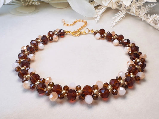 Crystal Choker Necklace, Handmade Beaded Necklace in Fiery Brown, Gold, Amber and Champagne