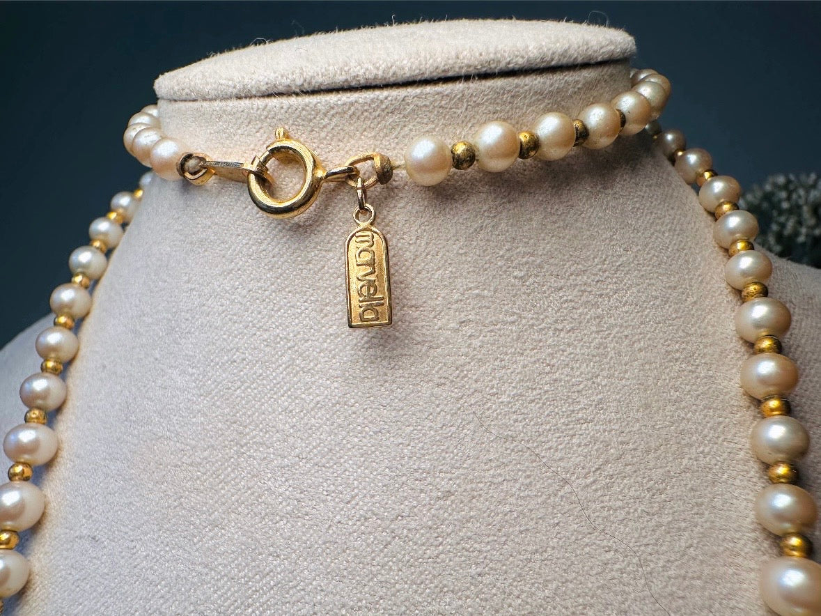 Marvella Pearl Necklace, 1950s Vintage Cream Faux Pearl Graduated Beaded Necklace