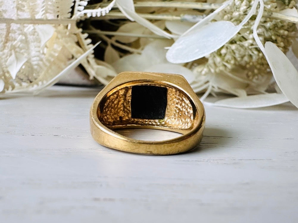 Onyx Signet Ring in Gold, Vintage 1940s Men's Cocktail Ring