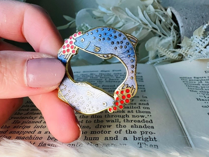 Vintage Pisces Brooch, Periwinkle and Red Signed Carolee Enamel Pin