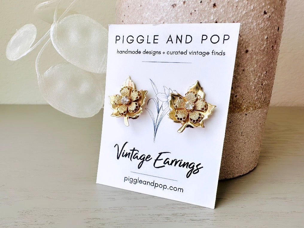 Gold Leaf Earrings, Gold Maple Leaf Earrings MCM 60's Clip Earrings, Vintage Pretty Clip On Earrings, Nonpierced Wedding Bridal Earrings