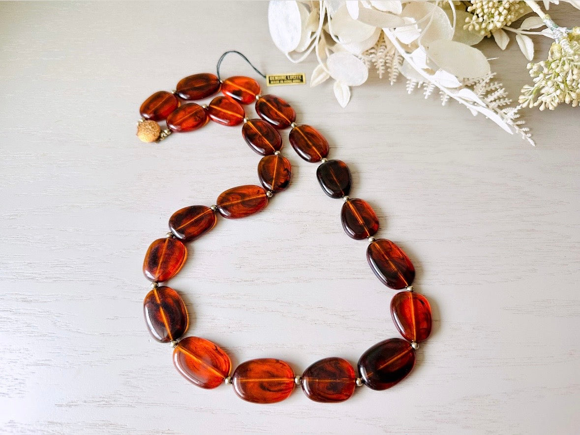 Amber Lucite Necklace, Gorgeous Deadstock Vintage 1970s Necklace, Glowing Tortoiseshell Beaded Necklace, Long Chunky Beaded Vintage Jewelry