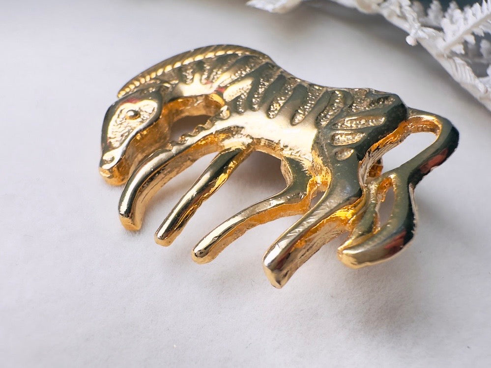 Gold Zebra Brooch Pin, Vintage Wild Zebra Pin, Fun 1980s Jewelry, 80s Gold Vintage Brooch