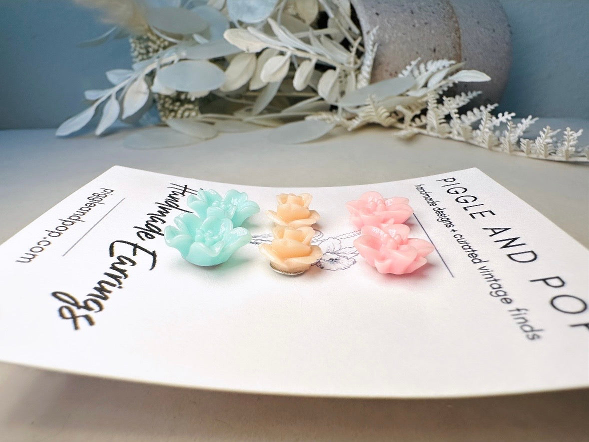 Flower Earring Stud Set in Pastel Shades- Pink Peach and Mint