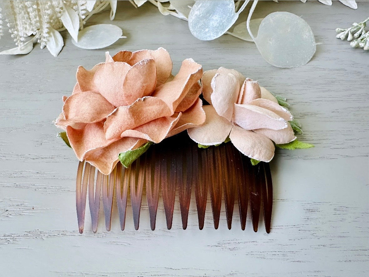Flower Hair Comb, Handmade Bridal Hair Comb, Ethereal Cream and Sage Green Woodland Boho Hair Flowers by Piggle and Pop