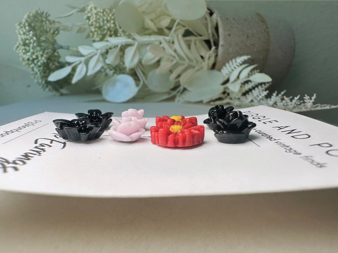 Flower Stud Earrings Gift Set in Black, Maroon and Lilac