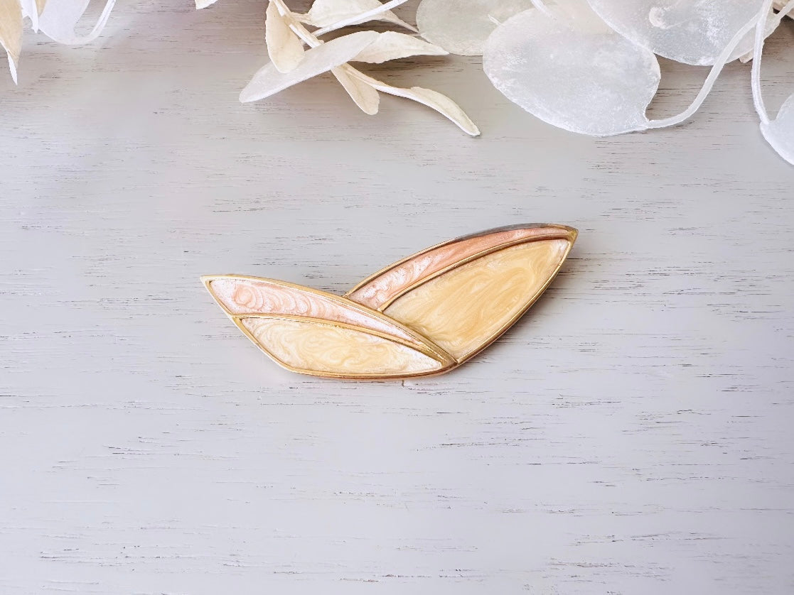 Abstract Butterfly Wing Brooch Pin, Monet Vintage Pearlized Pin, Vintage Brooch, Whimsical 80's Brooch, Peach and Cream Lapel Pin