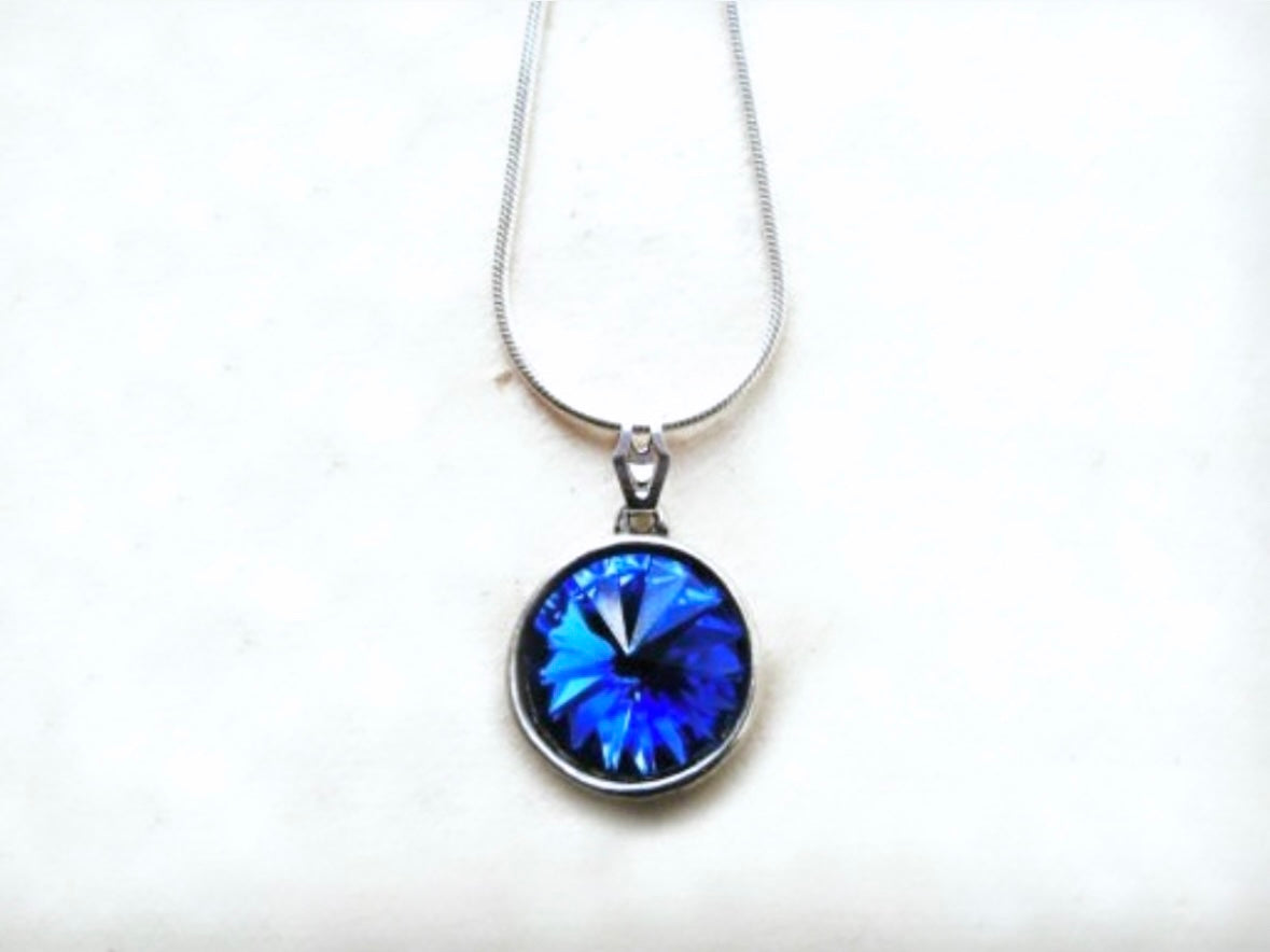 Sapphire Necklace, Blue Crystal Necklace, Swarovski Necklace, Deep Blue Birthstone Jewelry, Crystal Pendant Necklace, Bridesmaid Jewelry