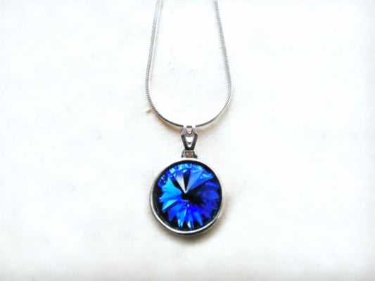 Sapphire Necklace, Blue Crystal Necklace, Swarovski Necklace, Deep Blue Birthstone Jewelry, Crystal Pendant Necklace, Bridesmaid Jewelry