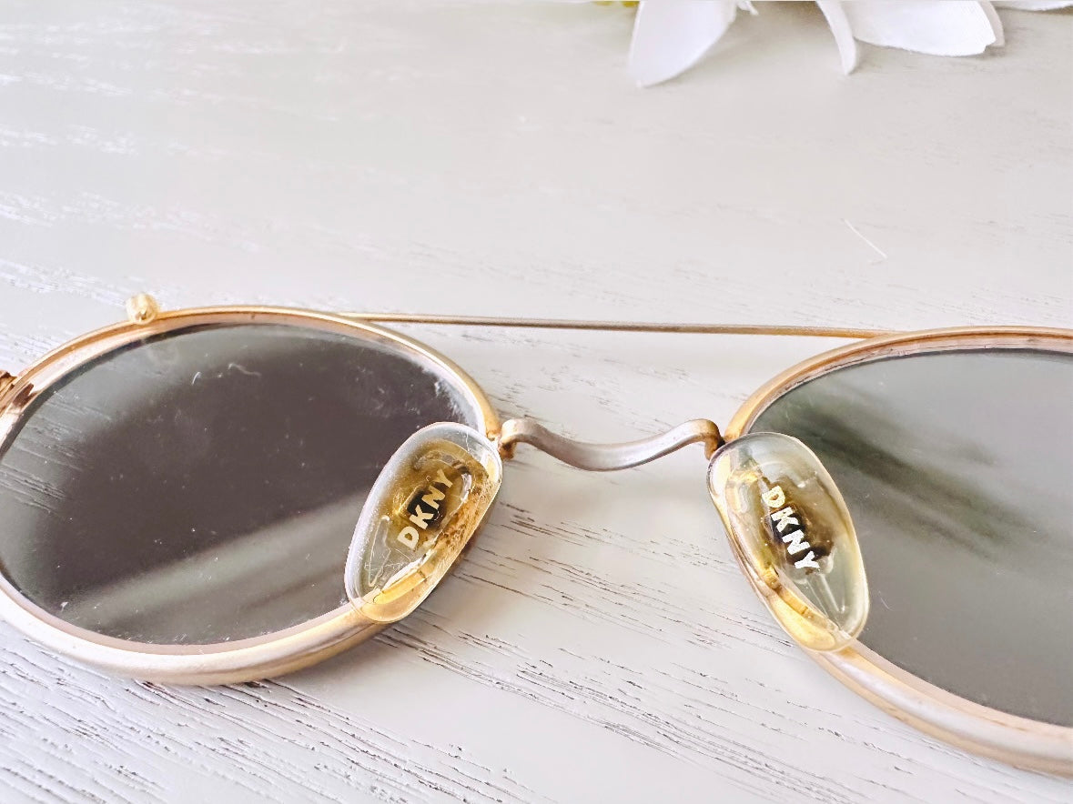 Vintage 90s Sunglasses, Amazing Vintage DKNY Sunglasses, Gold Wire Frame Oval Glasses Snap On Shades, Authentic 1990's Vintage Accessories