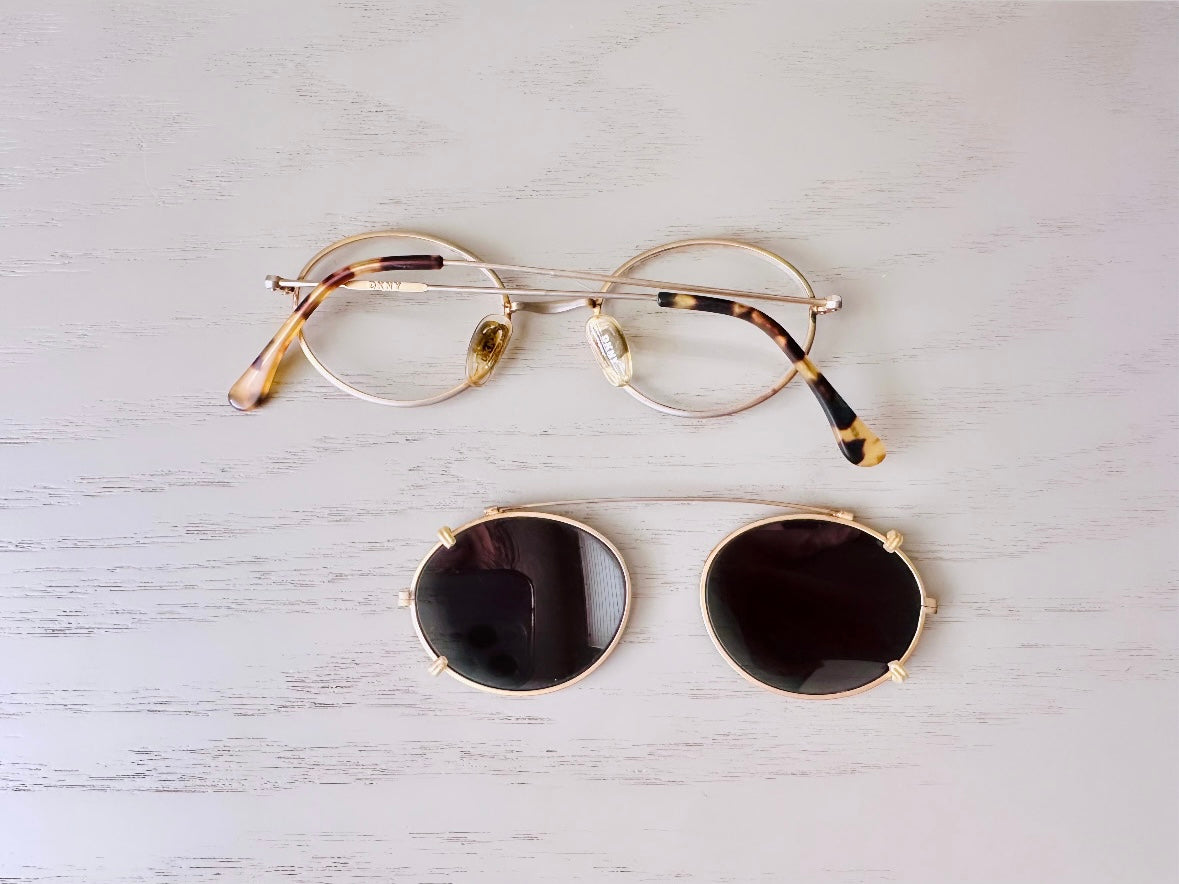 Vintage 90s Sunglasses, Amazing Vintage DKNY Sunglasses, Gold Wire Frame Oval Glasses Snap On Shades, Authentic 1990's Vintage Accessories