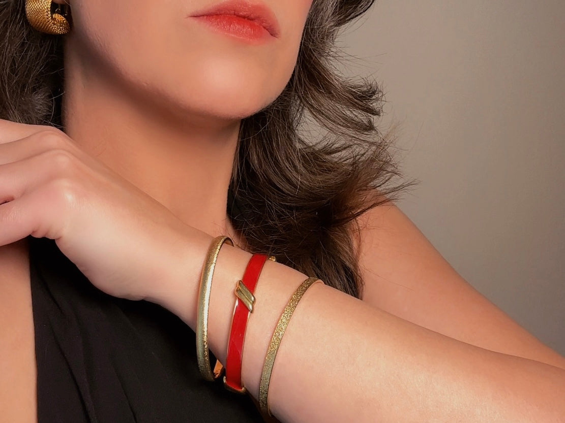 Gold Bangle Bracelet, 1960s Vintage Monet Textured Gold Bracelet