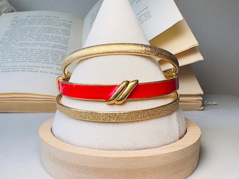 Gold Bangle Bracelet, 1960s Vintage Monet Textured Gold Bracelet