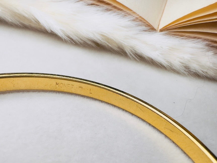 Gold Bangle Bracelet, 1960s Vintage Monet Textured Gold Bracelet
