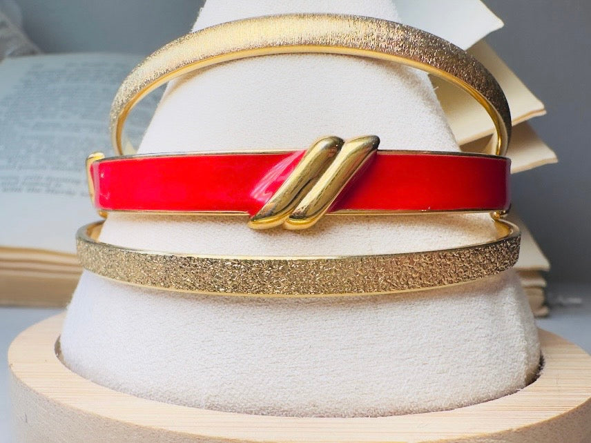 Gold Bangle Bracelet, 1960s Vintage Monet Textured Gold Bracelet