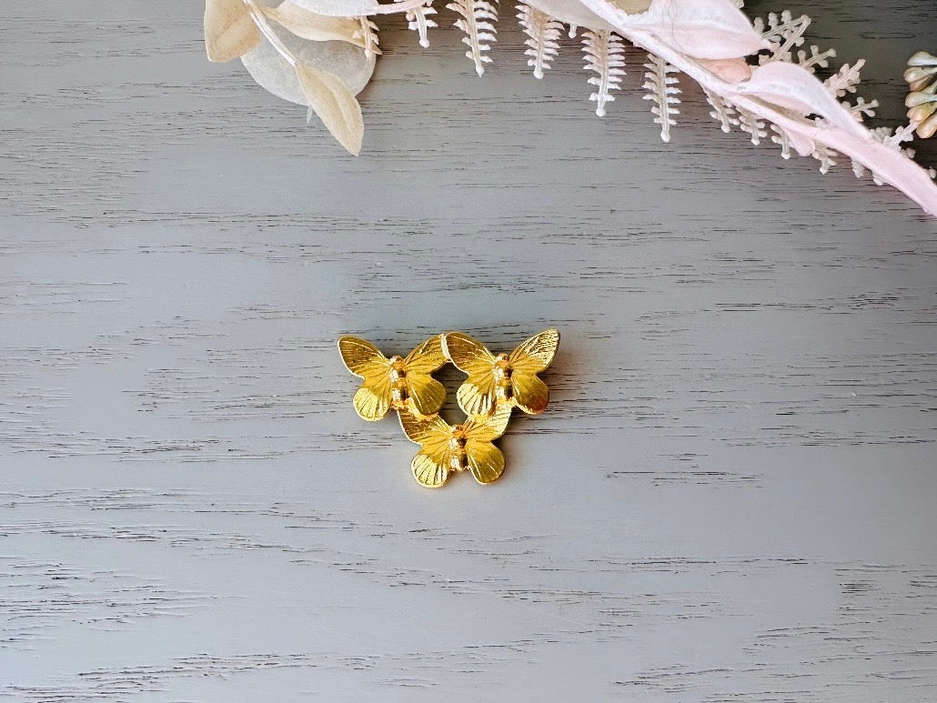 Gold Butterfly Brooch, Napier Vintage Gold Brooch, Triple Butterfly Pin