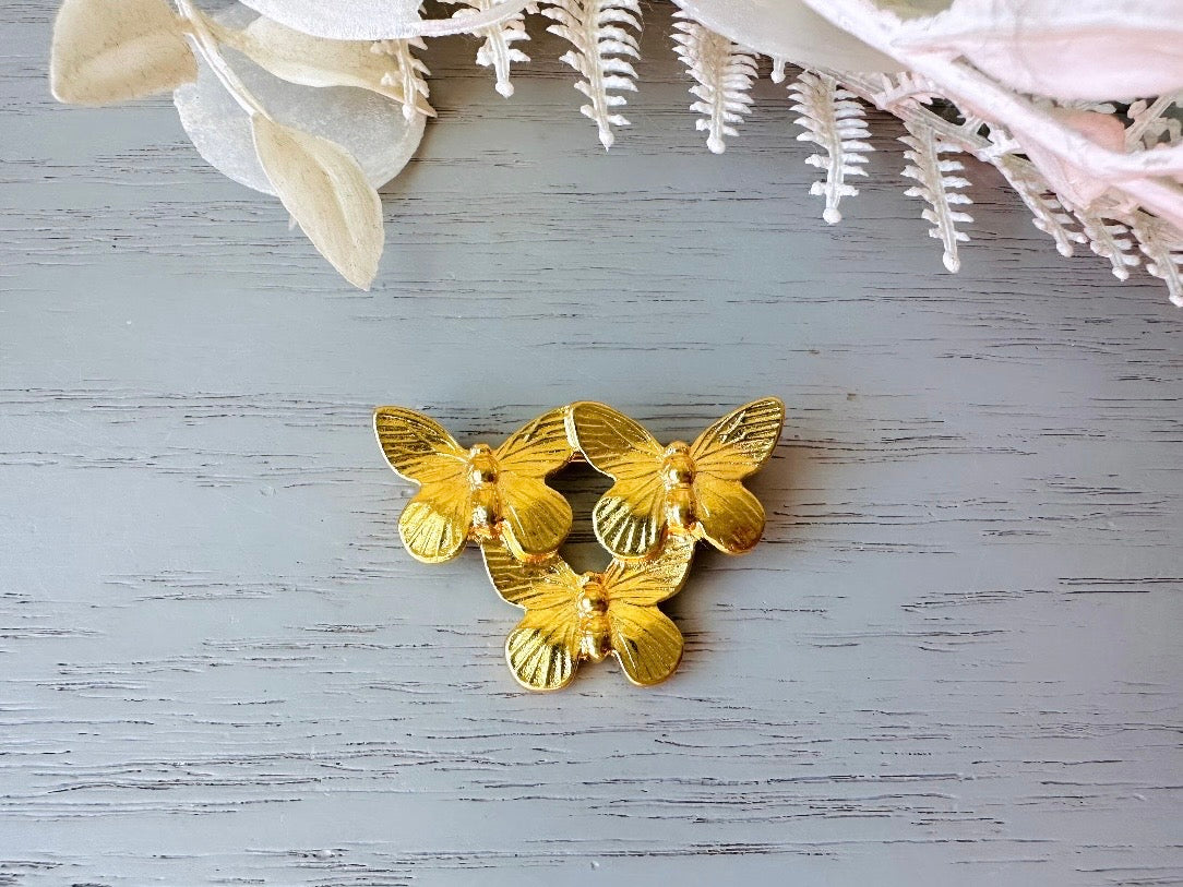 Classic Gold Butterfly Brooch, Napier Vintage Gold Brooch, Triple Butterfly Pin
