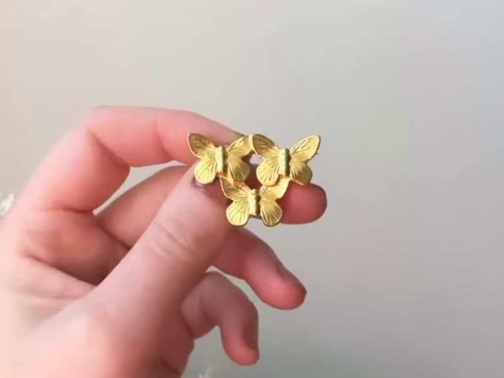 Gold Butterfly Brooch, Napier Vintage Gold Brooch, Triple Butterfly Pin held in hand for size reference